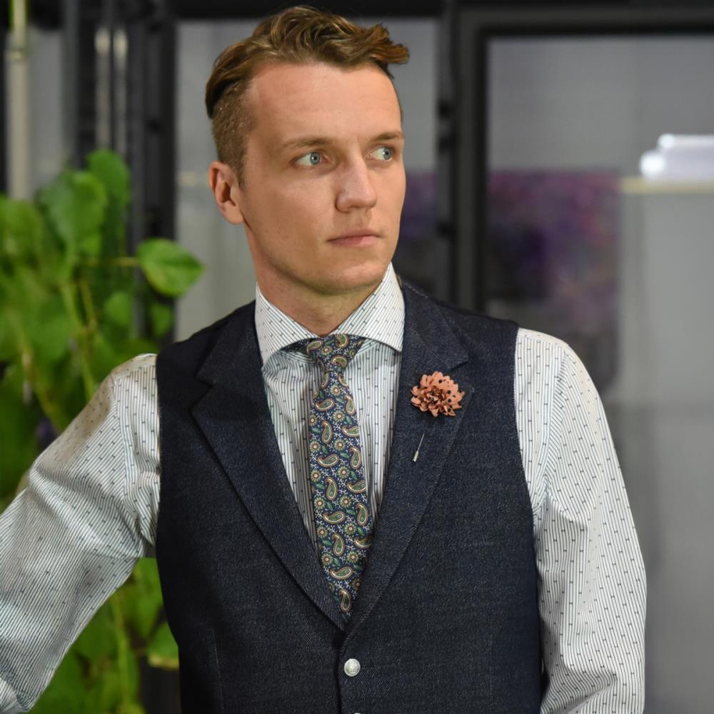 Anstecknadel Dahlie Dots peach blau - 1