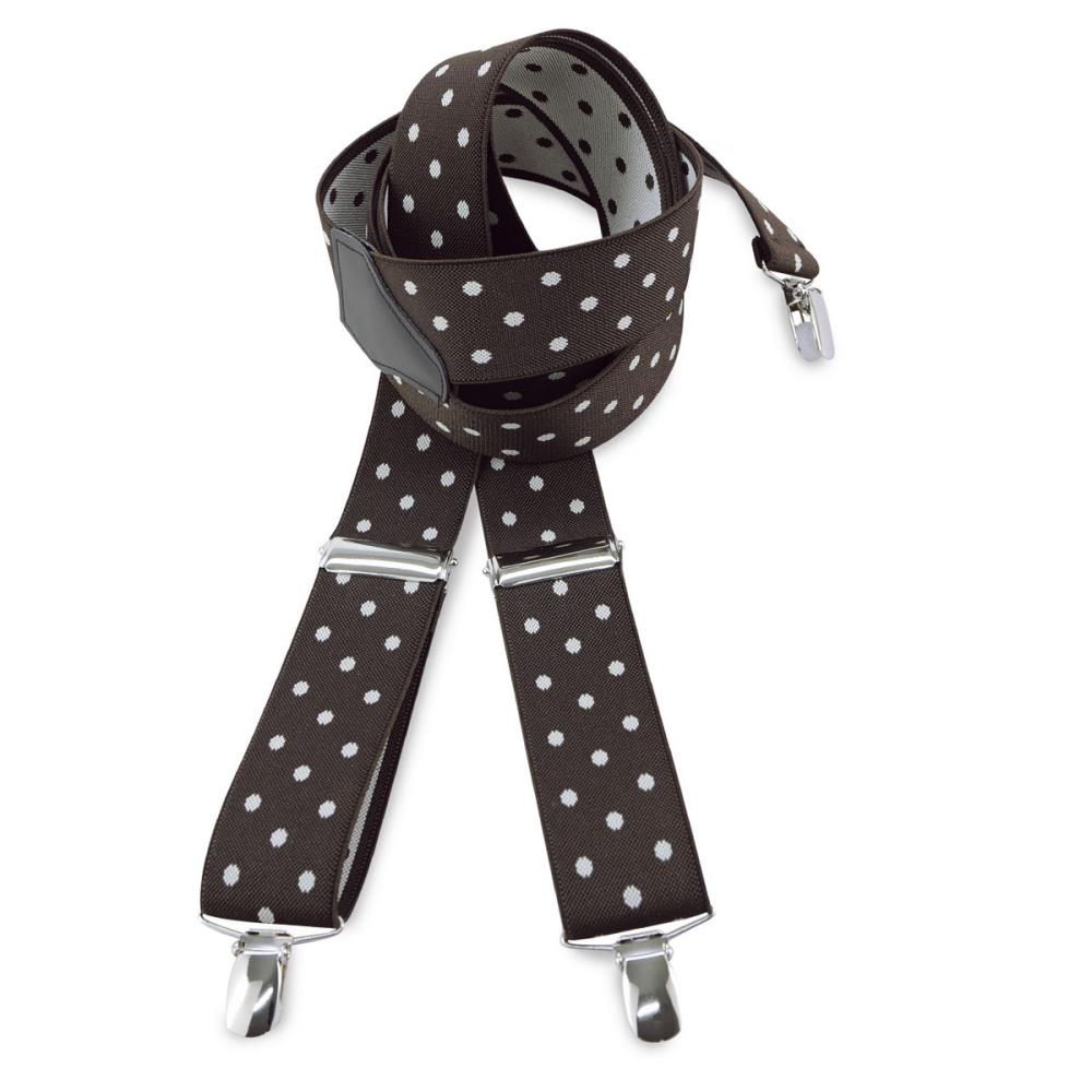 Braune Hosenträger mit weißen Polka Dots - 1