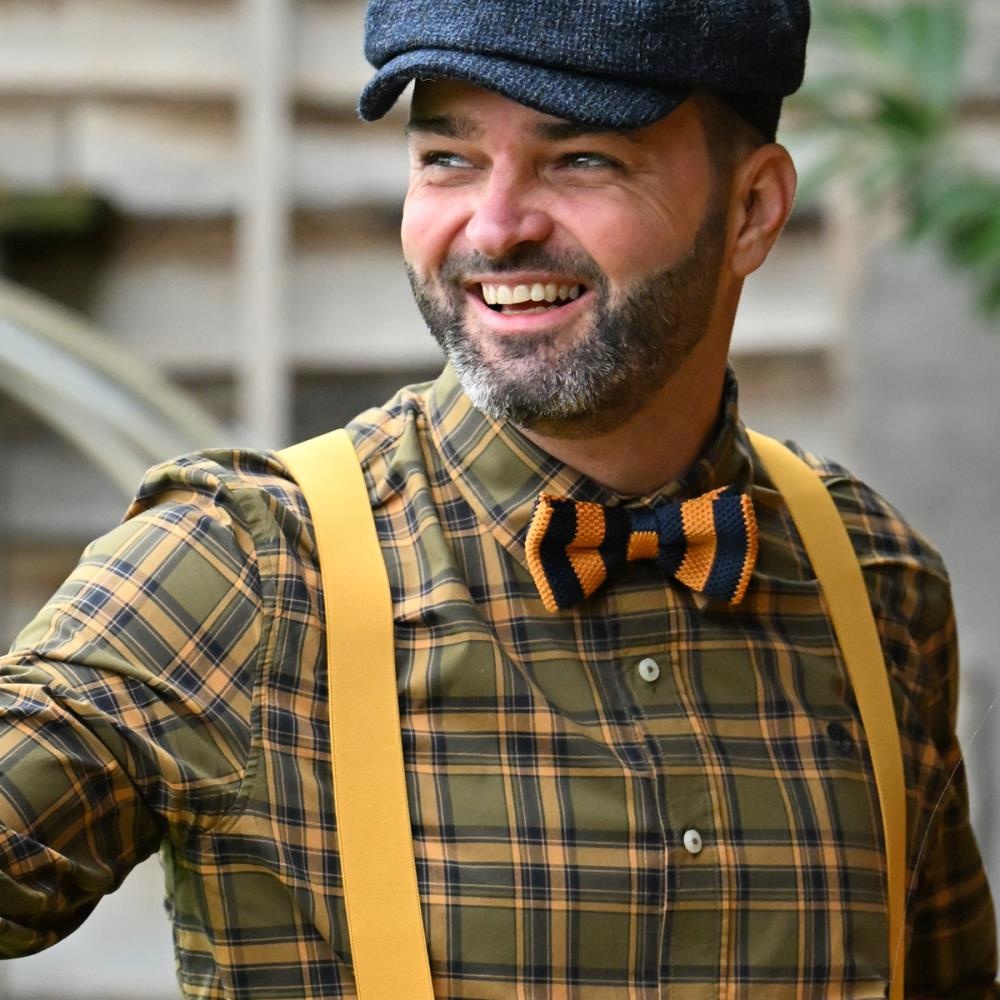 Fliege gestrickt Dunkelblau / Kognak - 1