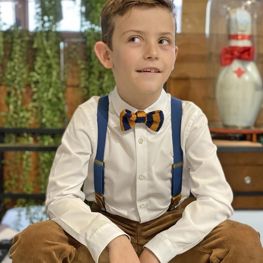 Gestrickte KinderFliege blau - Kognak - 1