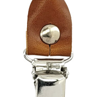 Hosenträgerschlaufenset - cognacfarbenes  genarbtes Leder - mit silbernen Clips - 5