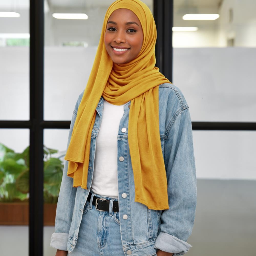 Kopftuch Polyester-Jersey uni gelb - 1