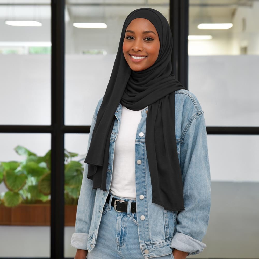 Kopftuch Polyester-Jersey uni schwarz - 1