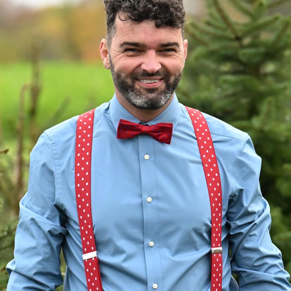 Rote Hosenträger mit weißen Polka Dots - 2