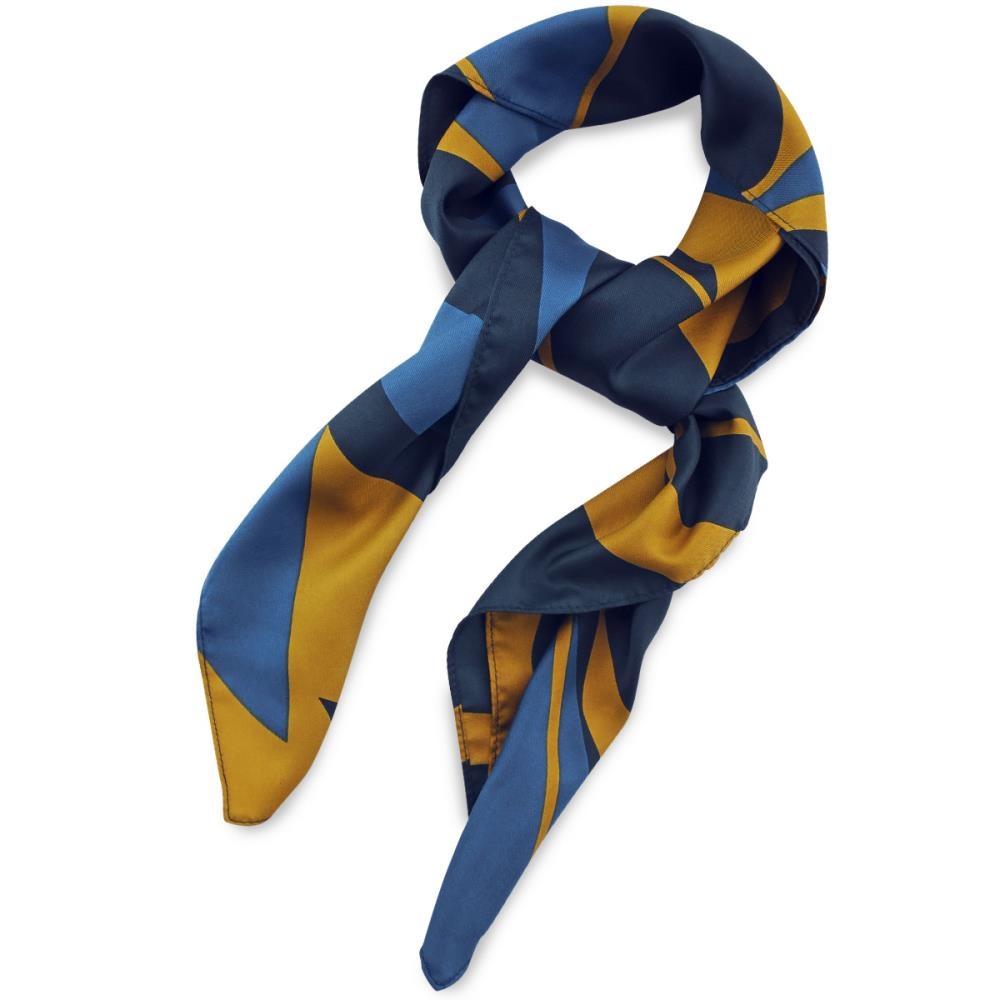 Tuch Muster Denimblau Ocker quadratisch - 1